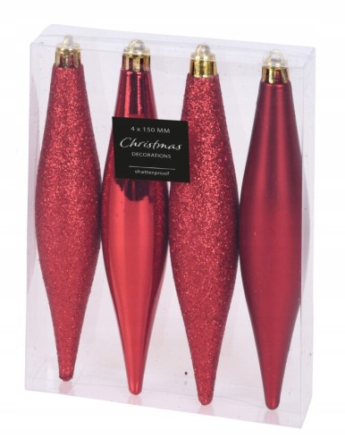 Bombki na choinkę czerwone sople nietłukące zestaw 4 szt 15 cm