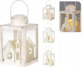 Latarnia świąteczna ozdobna ze świecą LED biała 16x10 cm