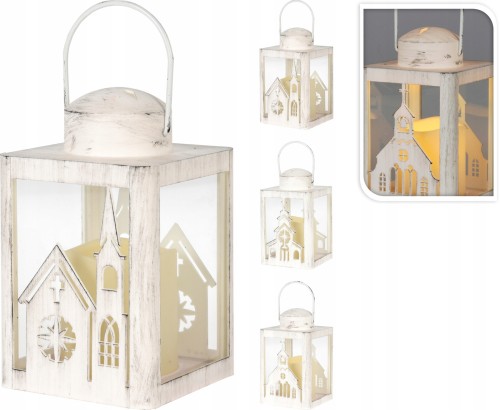 Latarnia świąteczna ozdobna ze świecą LED biała 16x10 cm 1szt