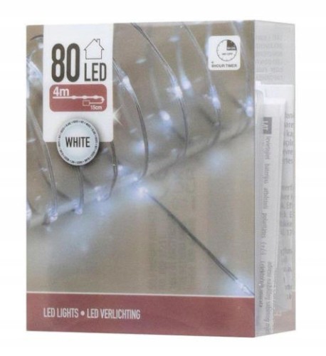 Lampki choinkowe świąteczne białe ozdobne 80 LED 4m