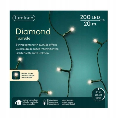 Lampki choinkowe świąteczne białe ciepłe 20m 200 LED