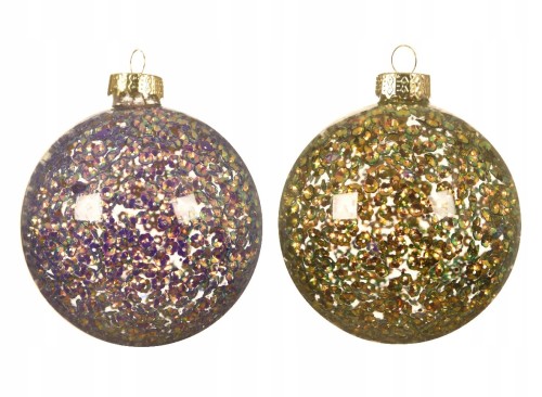 Bombka na choinkę szklana przeźroczysta cekinowa 8 cm