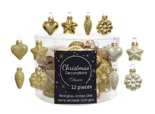 Zestaw bombek na choinkę szklane złote ozdobne 12 sztuk
