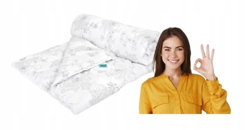 Kołdra antyalergiczna szaro-biała w kwiaty miękka 160x200 cm