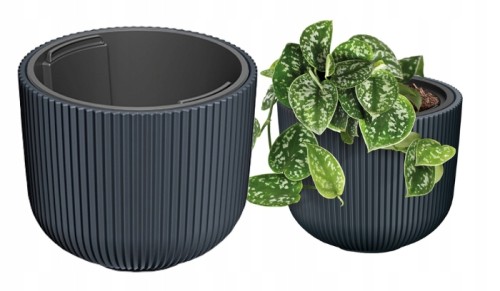 Doniczka plastikowa z wkładem antracytowa Milly 24x20 cm