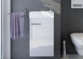 Szafka łazienkowa z umywalką wisząca 60x40 biały połysk i bateria chrom kompaktowa Small