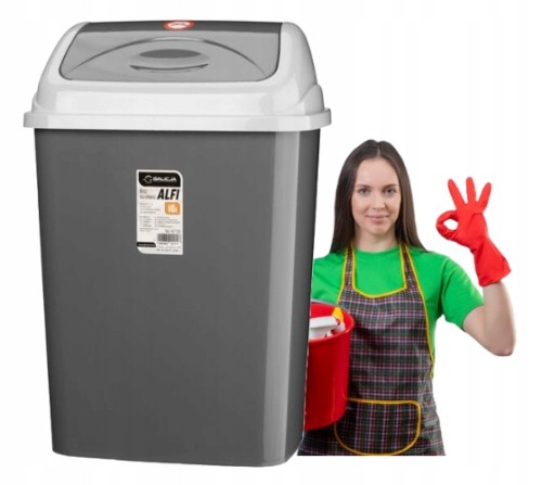 Kosz na śmieci uchylny plastikowy szary 16l