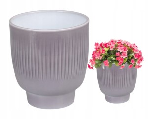 Osłonka ceramiczna na nóżce szara ozdobna 14,7 x 13,5 cm Lazur