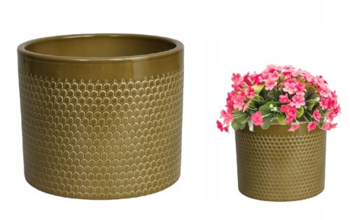 Osłonka ceramiczna na kwiaty pistacjowa ozdobna 12 cm Lazur