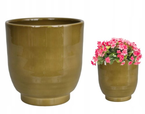 Osłonka ceramiczna na nóżce pistacjowa ozdobna 13,5 cm Lazur