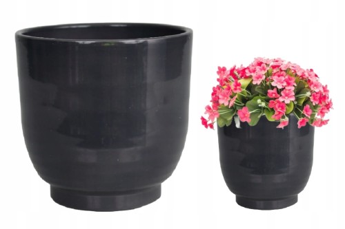 Osłonka ceramiczna na kwiaty granitowa na nóżce 15 cm Lazur