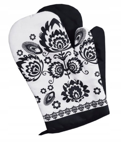 Rękawice kuchenne z magnesem izolacyjne biało-czarne 2 sztuki