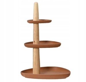 Patera bambusowa 3-piętrowa brązowa na ciasto 45x30 cm