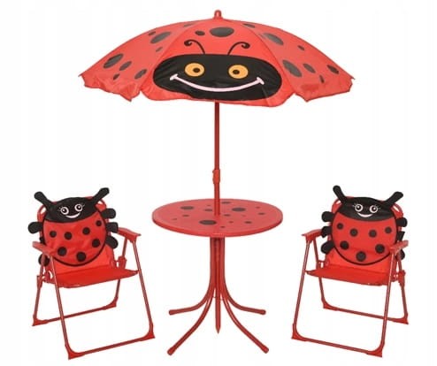 Zestaw ogrodowy dla dzieci z parasolem składany czerwony 