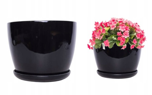 Osłonka ceramiczna czarna z podstawką 30x23,5cm
