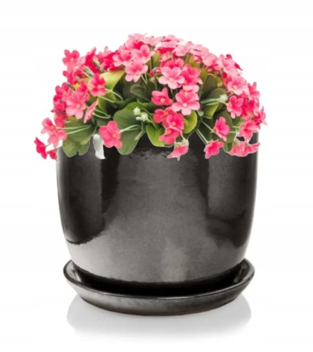 Doniczka ceramiczna z podstawką grafitowa minimalistyczna 31x27cm