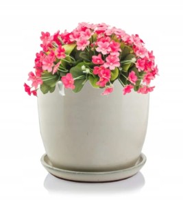 Doniczka ceramiczna z podstawką kremowa okrągła 34x41cm 