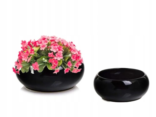 Doniczka ceramiczna czarna misa dekoracyjna 14x6cm