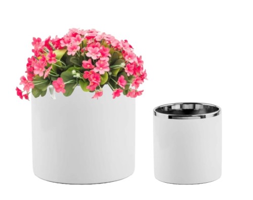 Osłonka ceramiczna biało-srebrna glamour 14x13cm walec