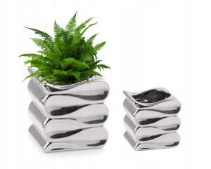 Osłonka ceramiczna srebrna 18x15cm fala kwadrat 