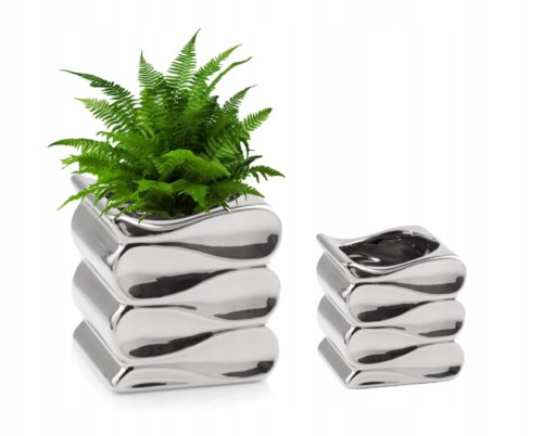 Osłonka ceramiczna srebrna 18x15cm fala kwadrat 