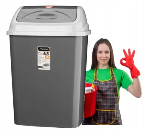 Kosz na śmieci uchylny plastikowy szary duży 27L