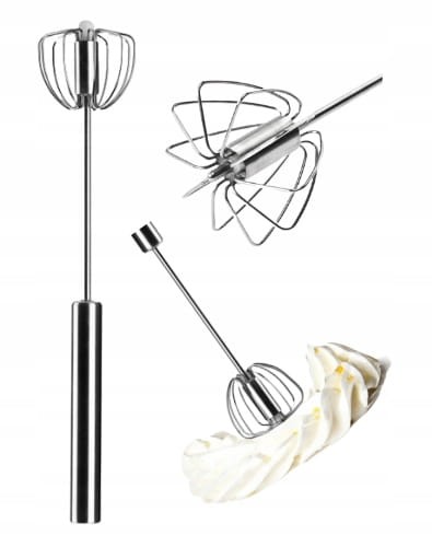 Trzepaczka obrotowa kuchenna do piany mała srebrna 25,5 cm