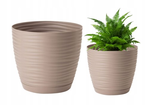 Doniczka z podstawką okrągła plastikowa beżowa 10,7x11cm