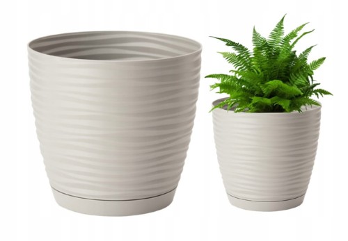 Doniczka z podstawką okrągła plastikowa jasnoszara 10,7x11cm