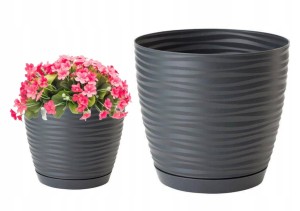 Doniczka z podstawką okrągła plastikowa grafitowa 12,7x11,8cm 