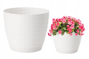 Doniczka z podstawką okrągła plastikowa biała 14,7x13,65cm 