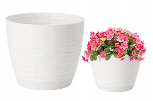 Doniczka z podstawką okrągła plastikowa biała 14,7x13,65cm 