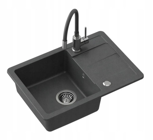 Zlewozmywak granitowy czarny z syfonem i baterią 56x44 cm Summer