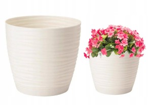 Doniczka z podstawką okrągła kremowa 10,7x10cm  plastikowa