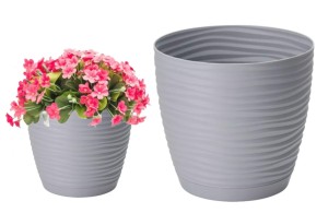 Doniczka z podstawką okrągła szara 10,7x10cm plastikowa
