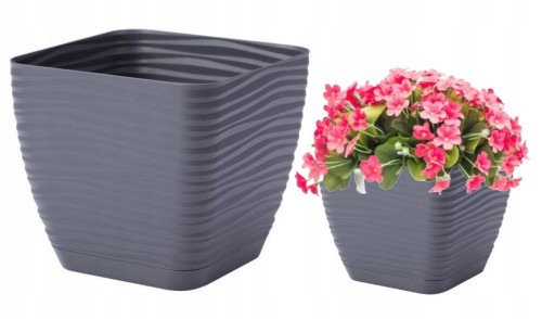 Doniczka z podstawką plastikowa antracytowa 10,7x10cm kwadratowa