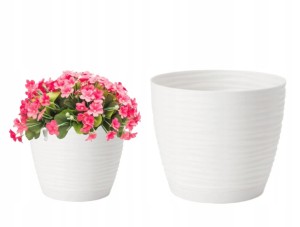 Doniczka z podstawką ozdobna biała 10,7x10cm plastikowa