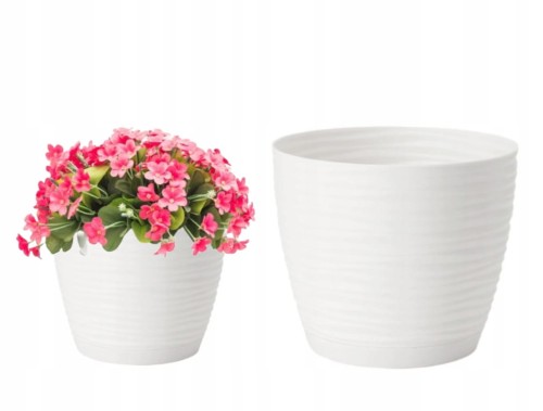 Doniczka z podstawką plastikowa biała 12,7x11,8cm 