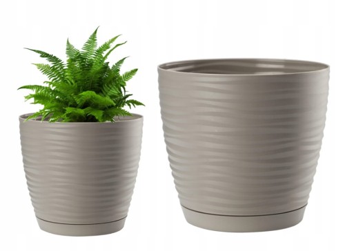 Doniczka z podstawką plastikowa jasnoszara 14,7x13,6cm