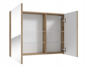 Szafka łazienkowa z lustrem 80 cm dąb evoke i szklanymi półkami Rietti