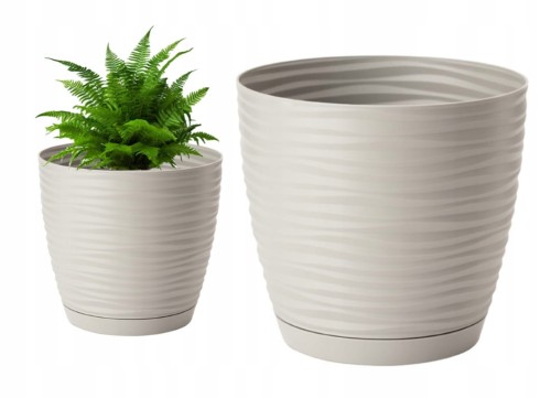 Doniczka z podstawką plastikowa jasnoszara 16,7x15,4 cm Sahara