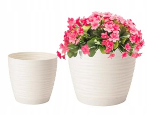 Doniczka z podstawką plastikowa kremowa 16,7x15,4 cm Sahara