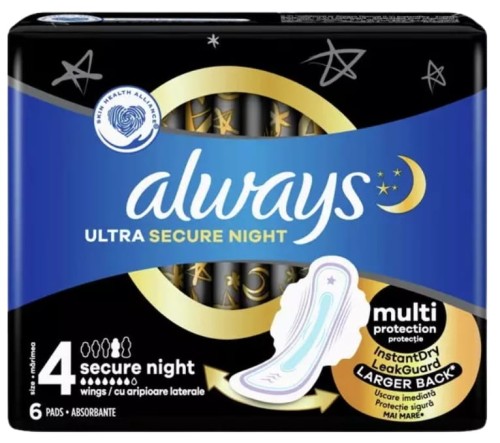 Podpaski higieniczne ze skrzydełkami 6 sztuk ALWAYS ULTRA NIGHT