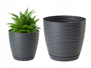 Doniczka z podstawką antracytowa 26,5x24,5cm plastikowa 