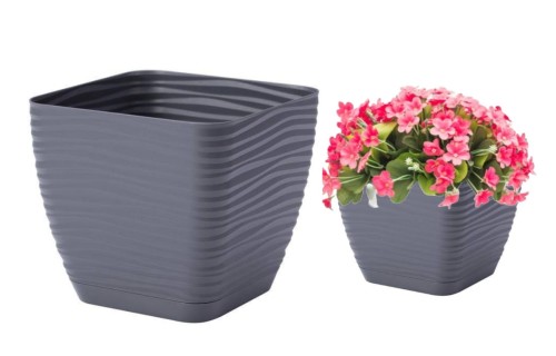 Doniczka z podstawką antracytowa plastikowa 22,6x20,9cm kwadratowa