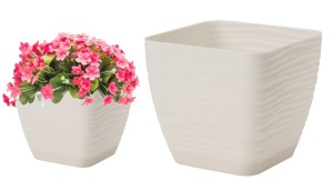 Doniczka z podstawką kremowa 22,6x20,9cm plastikowa kwadratowa