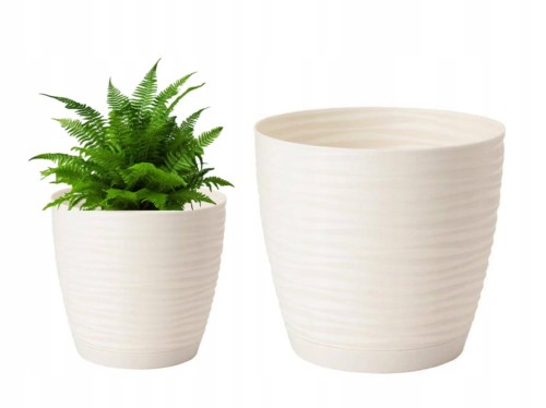 Doniczka z podstawką kremowa 22,5x21cm plastikowa