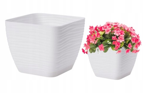 Doniczka z podstawką biała 18,7x17,3cm kwadratowa plastikowa