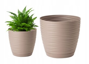 Doniczka z podstawką szaro-beżowa 19x17,3cm plastikowa