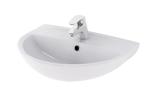 Umywalka ścienna ceramiczna z półokrągłą misą biała 55cm